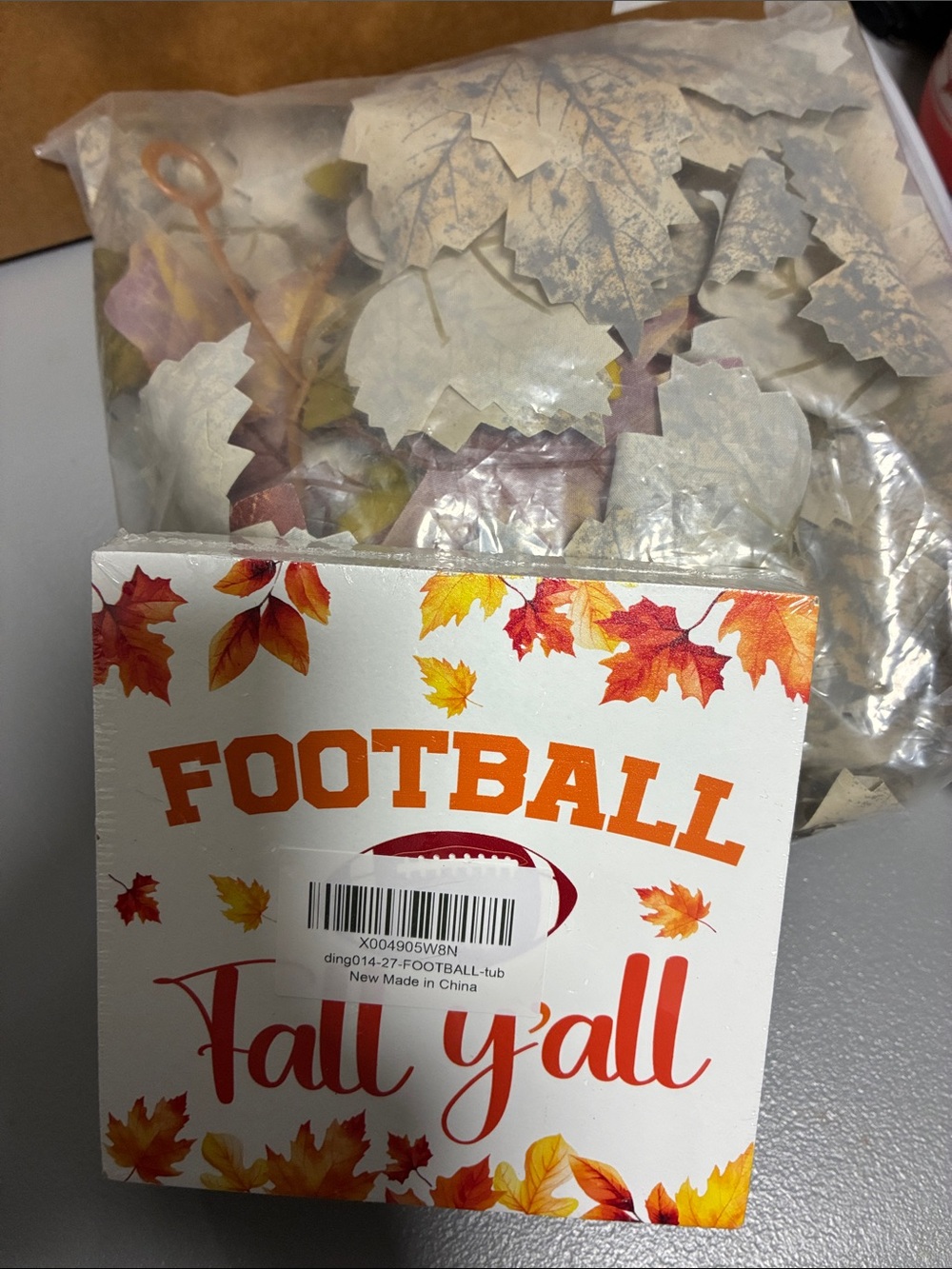 Fall Y'all Football Decor Frame- Orange and Red and Autumn Leaves